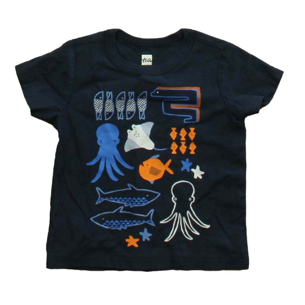 Tea Boys Navy Octopus Short Sleeve Shirt size: 9-12 Months